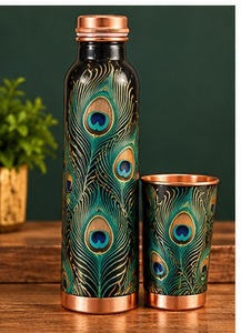 Ensemble artistique de bouteille et de tasse en cuivre, motif sublimé Coucher de soleil en montagne et Forêt, pour l'extérieur - Product Image 6