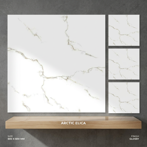 Baldosas de Porcelana con Aspecto de Mármol Blanco, 600x600mm, 18mm/20mm, Antideslizantes, Cerámica Esmaltada para Interiores Modernos y Exteriores de Villas - Product Image 4