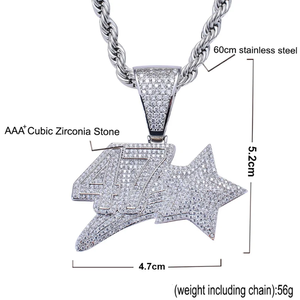 Mens Hip Hop Rhinestone CZ Numbers Pendant Necklace Silver <b>Iced</b> <b>Out</b> Number Charm Bling <b>Chain</b> Streetwear Moissanite Jewelry Gift - Product Image 5