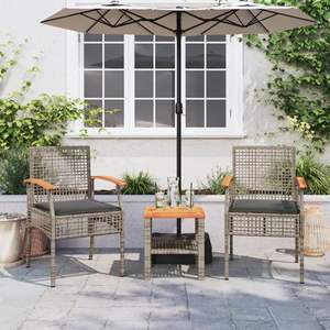 Conjunto de Bistro Compacto de Ratán PE Gris y Marrón con Muebles de Jardín de Madera de Acacia - Product Image 3