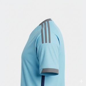 Ensemble de maillot et short de football bleu clair pour homme, col rond, manches courtes, polyester respirant, uniforme de football toutes saisons - Product Image 4