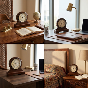 Custom Wooden <b>Table</b> <b>Clock</b> for Home Office 11 Inches Art Deco Design Round Shape Silent Quartz Movement Battery Powered - Product Image 5
