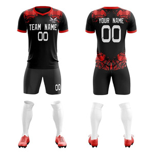 Custom Sublimation Soccer Uniform Set Red Black V-Neck Short Sleeve Moisture Wicking Men's Team Kit All Seasons <b>Athletic</b> Fit - Product Image 1