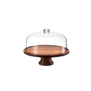 Support à gâteau rond en bois avec dôme en verre |   Support à gâteau en bois sur piédestal avec couvercle transparent, plateau à dessert - Product Image 4