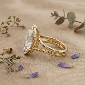 Lab Grown Marquise Diamond Engagement <b>Ring</b> Double Band Gold Prong <b>Set</b> Bridal <b>Ring</b> IGI Certified <b>Women</b> Jewelry - Product Image 3