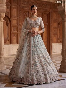 Exclusive AARIKA TEXTILE Premium Net Bridal Lehenga Peacock Paisley Embroidery <b>Rainbow</b> Diamond Work Quick Dry Festive Ethnic - Product Image 3