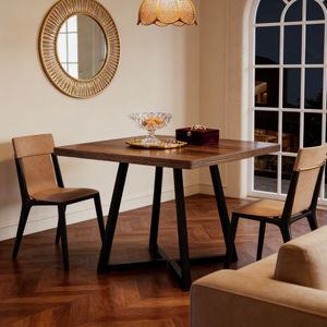 Tavolo da Pranzo in Legno Massello Rettangolare con Piano in Pietra Sinterizzata Effetto Marmo, Arredamento per Sala da Pranzo, Assemblato - Product Image 1