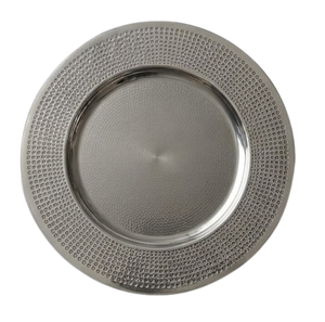 Assiette de présentation ronde en argent gravée, idéale pour les mariages, les réceptions et la restauration, ustensile de service alimentaire métallique - Product Image 4
