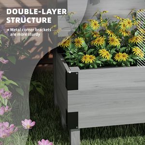 "Classic 2-Tier Wooden Garden <b>Pot</b> with Legs Metal Corners Drainage Holes Solid Wood for <b>Vegetables</b> Flowers Herbs Gray" - Product Image 5