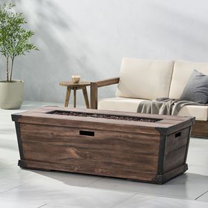 Tavolo da Esterno in Cemento con Bruciatore a Gas da 56 Pollici, 50.000 BTU, Effetto Legno, Copertura Serbatoio Marrone - Braciere Rettangolare - Product Image 3