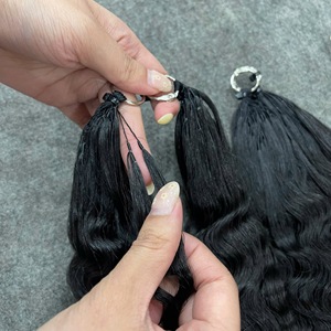 Extensions de cheveux Ring X, extensions de cheveux humains Remy vietnamiens, double épaisseur, micro-liens, bouclés, lots de mèches noires - Product Image 1