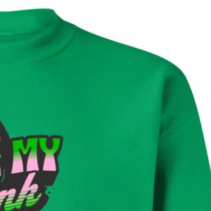 Sudadera de cuello redondo con estampado gráfico Green Love My Pink & Green, de manga larga, puños acanalados, informal, de forro polar para mujer, estilo urbano. - Product Image 3