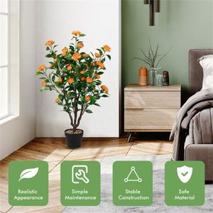 Albero di Camelia Artificiale Realistico da 40 Pollici con 37 Fiori Gialli, Foglie Verdi Dense, Pianta Decorativa da Esterno Illuminata in Vaso con Supporto - Product Image 2