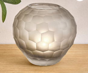 แจกันแก้วสีเทาควันบุหรี่แบบร่วมสมัย คู่หนึ่ง ลายจุดนูนและลายเกลียวบิด - Product Image 3