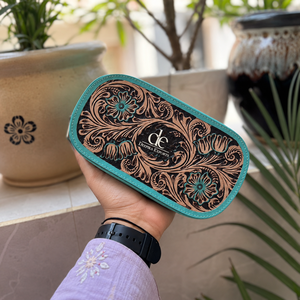 New Arrival Hand Tooled Leather Stylish Makeup Cosmetic Storage <b>Box</b> Makeup <b>Box</b> ,Turquoise Color Vanity Bathroom Organizer <b>Box</b> - Product Image 6