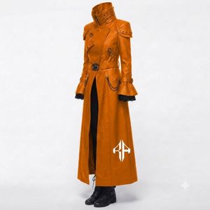Manteau en cuir gothique pour femmes, matière respirante anti-rides, cuir véritable, manches longues, col montant par RIVIAN ATLANTIC - Product Image 6