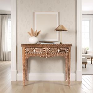 Table console décorative en bois avec incrustations en os, meuble de luxe pour entrée et salon. - Product Image 1