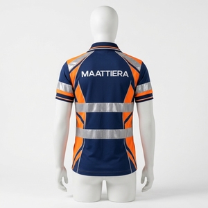 Polo de sécurité réfléchissant bleu marine et orange pour homme, avec empiècements contrastants, manches courtes, vêtements de travail, fabricant et fournisseur en gros sur mesure - Product Image 5