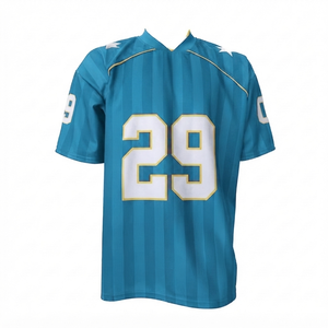 Maillot de football américain personnalisé bleu sarcelle pour homme, en gros, avec nom de joueur et motif, uniforme d'équipe en maille respirante, 100% coton - Product Image 1