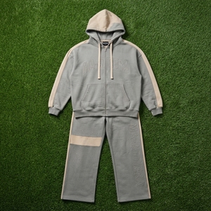 Conjunto de chándal de dos piezas para hombre, estilo vintage, con sudadera con cremallera y pantalones de chándal de pierna ancha, con bloques de color, al por mayor - Product Image 6