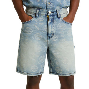 Shorts de mezclilla azul claro para hombre, tela transpirable, lavado ácido, shorts de mezclilla elásticos con efecto desgastado. - Product Image 5