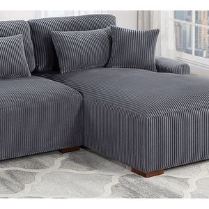 Divano Sezionale Moderno a 2 Pezzi XL in Tessuto Corduroy Felpato Grigio Scuro per Soggiorno - Divano LAF con Chaise Longue RAF - Product Image 6