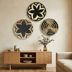 Set of 3 Natural Seagrass <b>Wall</b> <b>Baskets</b> – Handmade Bohemian <b>Wall</b> Decor for Home & Restaurant - Product Image 1