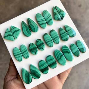 Natural Green Malachite Pair Cabochons Wholesale Bulk Lot Matching Loose Gemstones for Earrings Pendant Jewelry Making - Product Image 6
