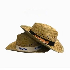 Custom Hand Embroidered Natural Grass Cowboy <b>Straw</b> <b>Hat</b> with Ribbon & Rope for Unisex Outdoor Beach Labor Sun Protection - Product Image 1