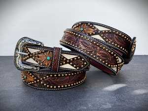 Ceinture en cuir brodée style western avec motif floral, boucle ardillon en alliage, unisexe, design ethnique décontracté, ceinture en cuir robuste, expédition immédiate - Product Image 3