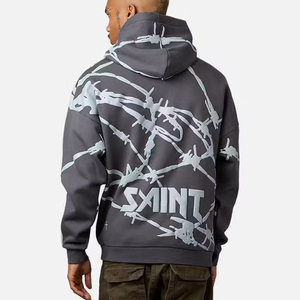 Sudadera con Capucha para Hombre, Diseño de Alambre de Púas Gris, Estilo Urbano, con Bolsillo Canguro - Product Image 2