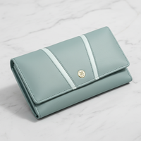 WRIZA Dompet Clutch Wanita Kulit Asli dengan RFID Blocking, Dompet Ramping Merah dengan Ritsleting, Tempat Kartu Kredit Elegan, Tas Tangan Wanita untuk Perjalanan