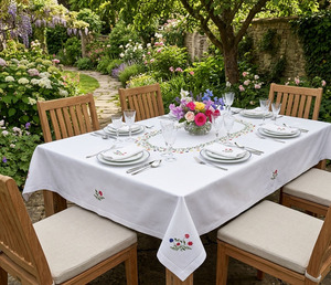 Mantel de Mesa Bordado a Mano, Moderno, de Algodón Blanco, con Flores Bonitas, Duradero, Lavable, en Todas las Medidas, Venta al Por Mayor - Product Image 1