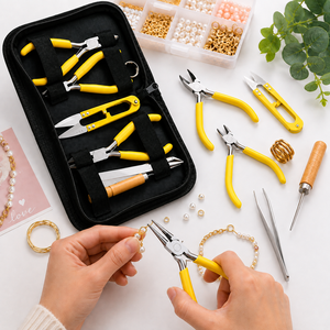 Kit de herramientas para hacer joyas, alicates de acero inoxidable con mangos amarillos para manualidades, juego de 8 piezas - Product Image 3