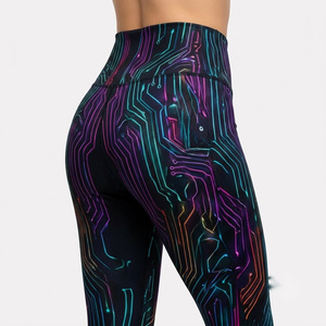 Neon Circuit <b>Print</b> High Waist <b>Leggings</b> Full Length Stretch Sporty Women's <b>Leggings</b> - Product Image 3