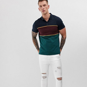 Men's Color Blocked Short Sleeve Polo Shirt Cotton Oxford Fabric Casual Style Breathable Regular Fit Woven Design - Product Image 1