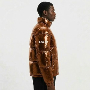 Blouson matelassé marron métallisé brillant pour homme, col montant, fermeture éclair intégrale, manteau d'hiver isolé et léger, vêtement d'extérieur tendance - Product Image 3