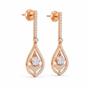 Boucles d'oreilles pendantes en or rose et diamants pour femme, bijoux de mariage, sertissage pavé, forme goutte d'eau, style luxueux - Product Image 4