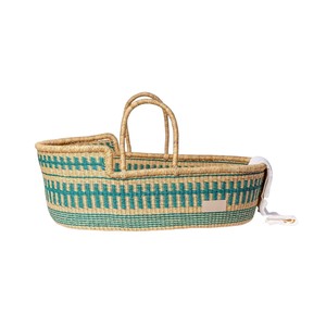 Crafted green blocked motif bassinet seagrass <b>changing</b> <b>basket</b> integrated with rattan <b>changing</b> kid <b>basket</b> and straps - Product Image 4