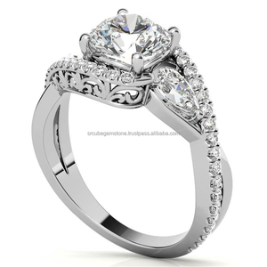 Bague de fiançailles en argent sterling plaqué or avec diamant certifié IGI 3,75 carats, taille ronde et poire, pour mariage, qualité standard, Inde - Product Image 2