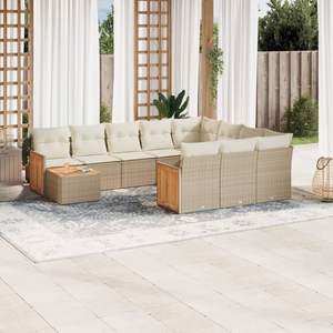 Ensemble de canapés de jardin beige en rotin PE avec coussins imperméables, design contemporain - Product Image 4
