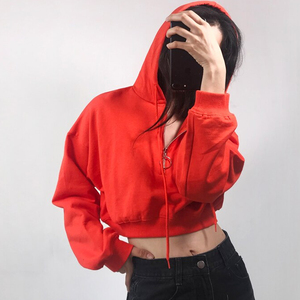 Vêtements décontractés d'été pour femmes, sweats à capuche à fermeture éclair quart de tour, vente en gros, style punk à épaules tombantes pour femmes - Product Image 2