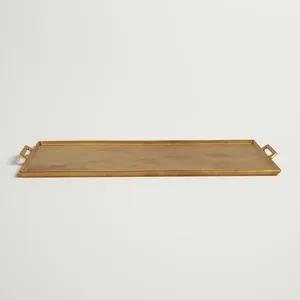 Bandeja Decorativa Rectangular de Latón, Diseño Minimalista Chapado en Oro, con Asas, Paquete Individual - Product Image 1