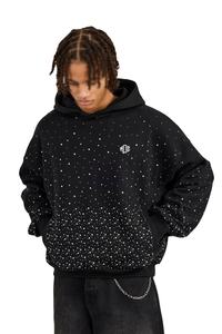 Sudadera con Capucha Personalizada con Pedrería, de Algodón Grueso, Corte Holgado, con Logotipo Bordado con Pedrería en Toda la Superficie, para Hombre - Product Image 3