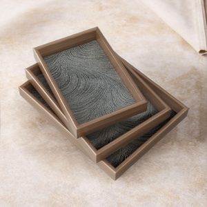 Juego de 3 Bandejas Rectangulares de Madera con Recubrimiento Esmaltado, Bandejas de Servir de Madera para Cocina, Hogar y Restaurante - Product Image 1