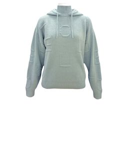 Light Blue Hooded Knit Sweater Women Casual Full Sleeve <b>Pullover</b> Solid Color Winter <b>Jumper</b> - Product Image 1