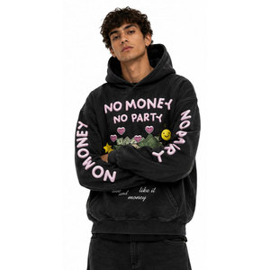 Sudadera con Capucha de Punto Oversize Lavada al Ácido para Invierno, Unisex, Poliéster/Algodón, de Alto Gramaje, Estilo Vintage Streetwear, Hombro Caído, Antiarrugas - Product Image 2