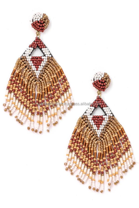 Pendientes colgantes de moda con tela bordada y envoltura de hilo Pendientes de aro elegantes con bordado - Product Image 4