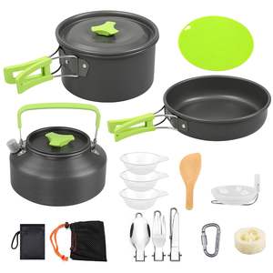 16pcs Aluminum Cookware Set for <b>Camping</b> Includes Stove Pot Pan <b>Kettle</b> Bowls Knife Fork Spoon Carabiner Spa - Product Image 1