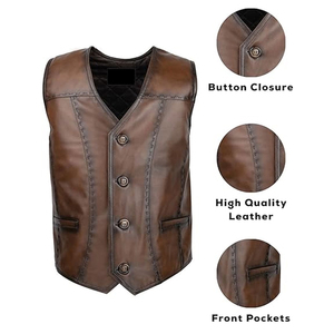 Gilet en cuir pour homme, style streetwear moderne, décontracté, hiver, coupe ajustée, imperméable, finition douce au toucher, élégant, mode outdoor - Product Image 5